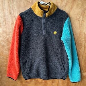 Dutch Bros Colorblock Neon Sleeve T Snap Pullover Fleece Pocket Sweatshirt